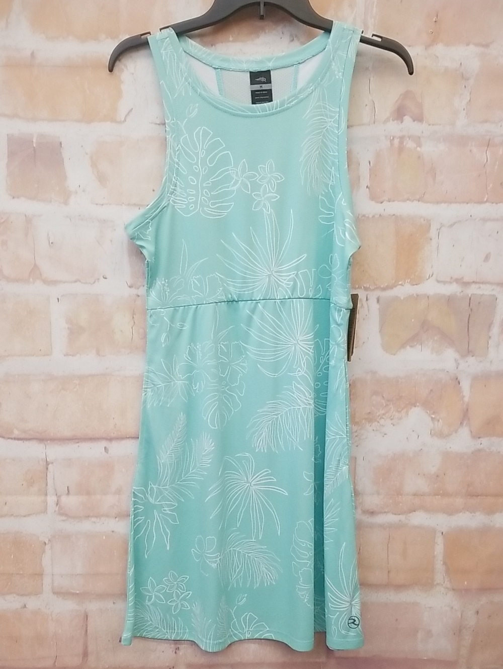 NWT Reel Life Light Aqua Tropical Print Sleeveless Dress Size M